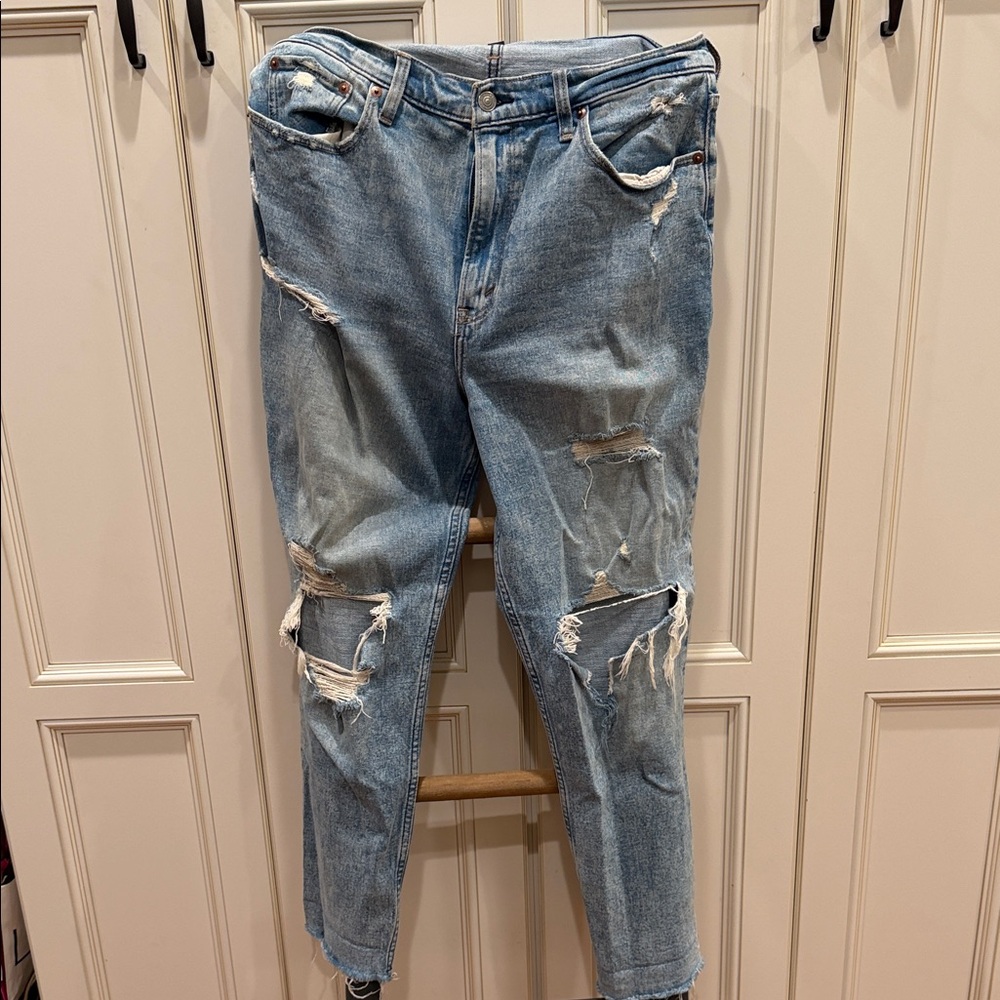 Abercrombie & Fitch Light Blue Distressed Straight Leg Jeans